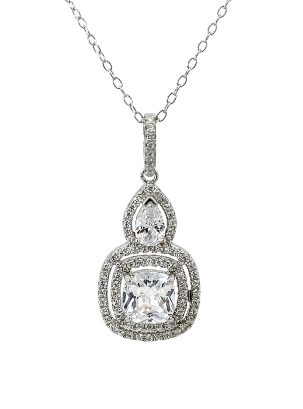 Sterling Silver Multi- cut double Halo  Necklace