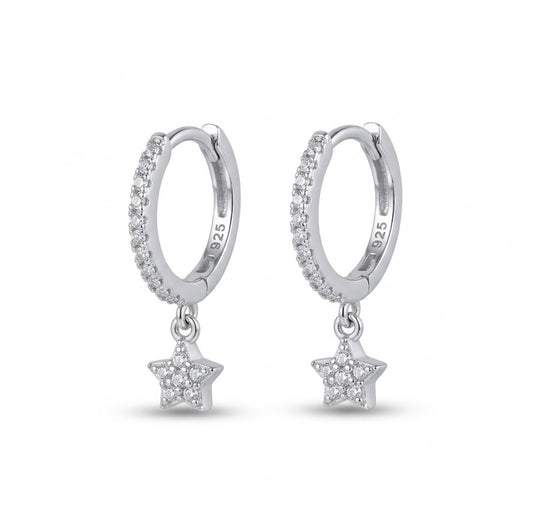 Sterling Silver Huggie Earrings with Star Charm