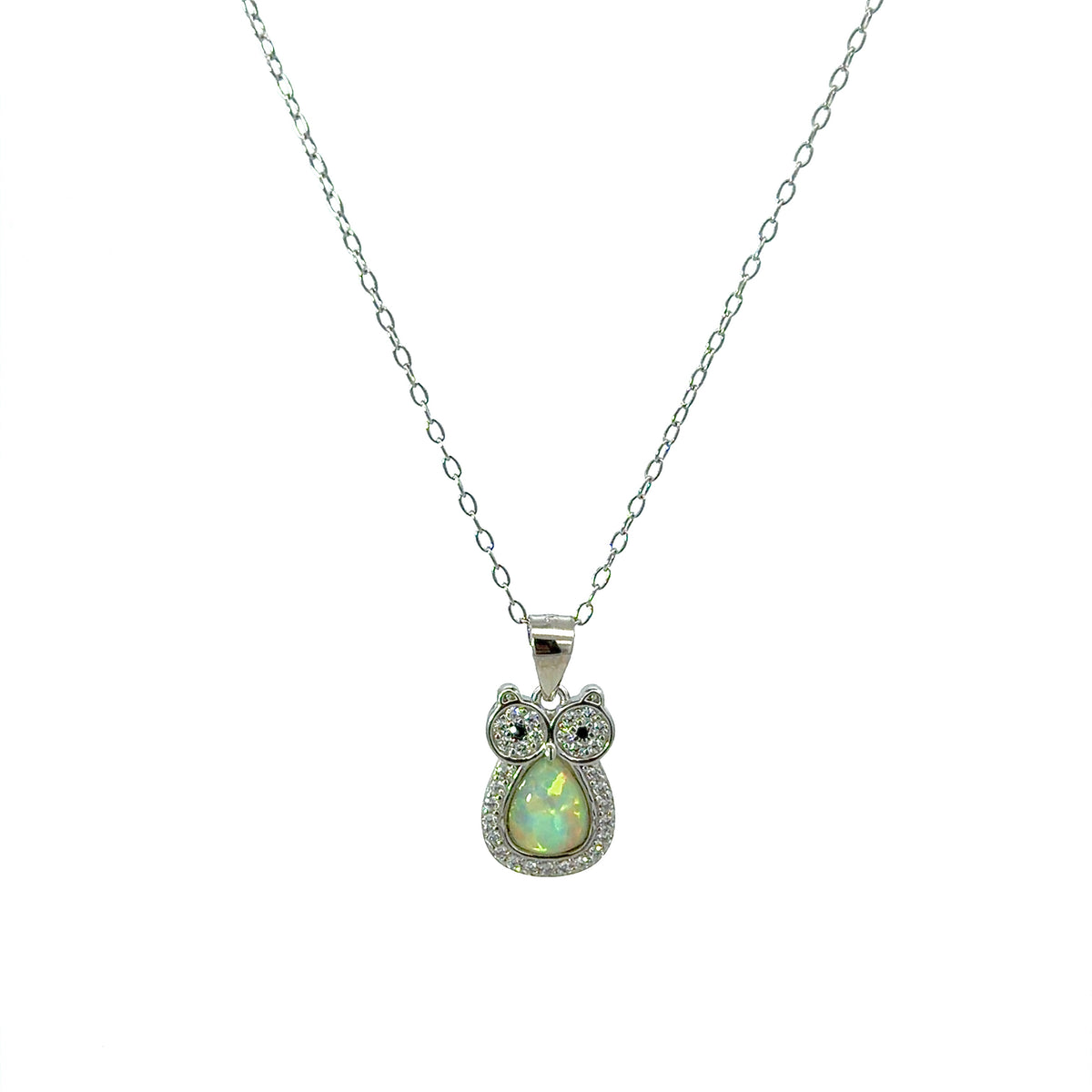 Sterling Silver Opal  Owl Necklace