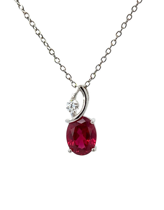Sterling Silver Ruby Oval cut Necklace