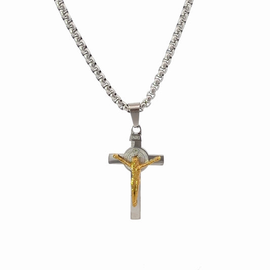Gold and Stainless Steel Crucifix Pendant
