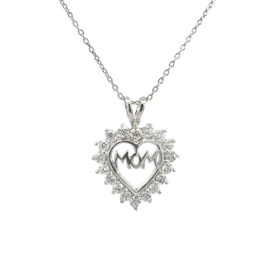 Sterling Silver Cubic Zirconia Open Heart "Mom" Necklace