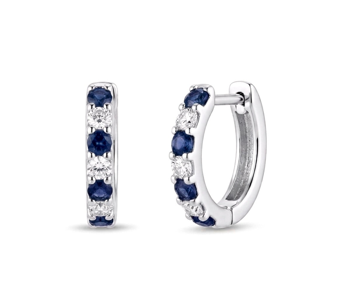 Sterling Silver Sapphire Huggie Earrings