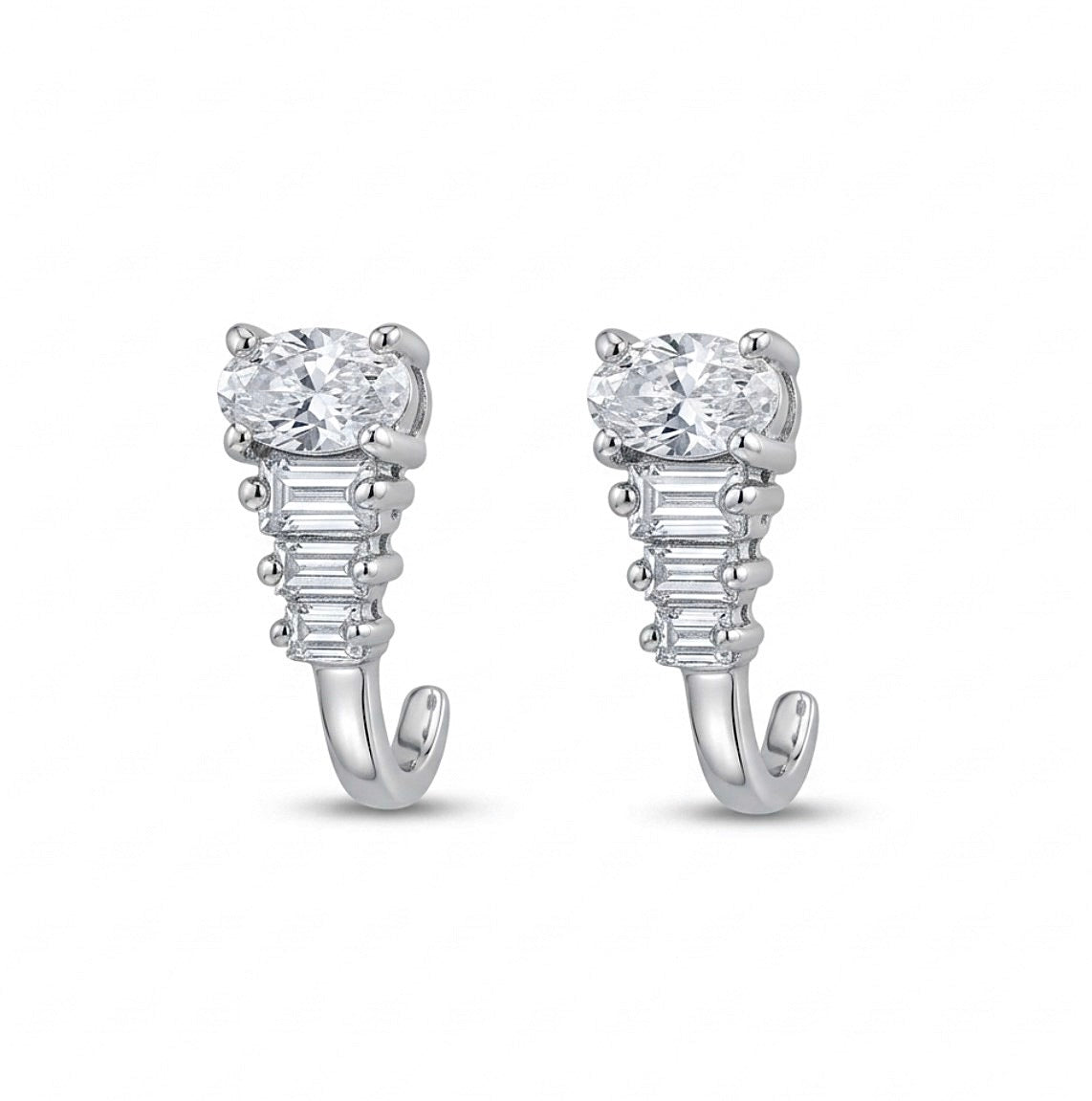 Sterling Silver Oval-cut Cubic Zirconia J-Hoop Earrings