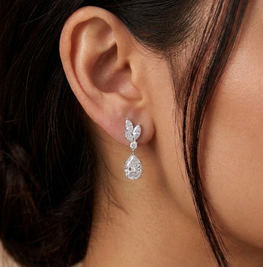 Sterling Silver Marquise & Teardrop-cut Cubic Zirconia Drop Earrings