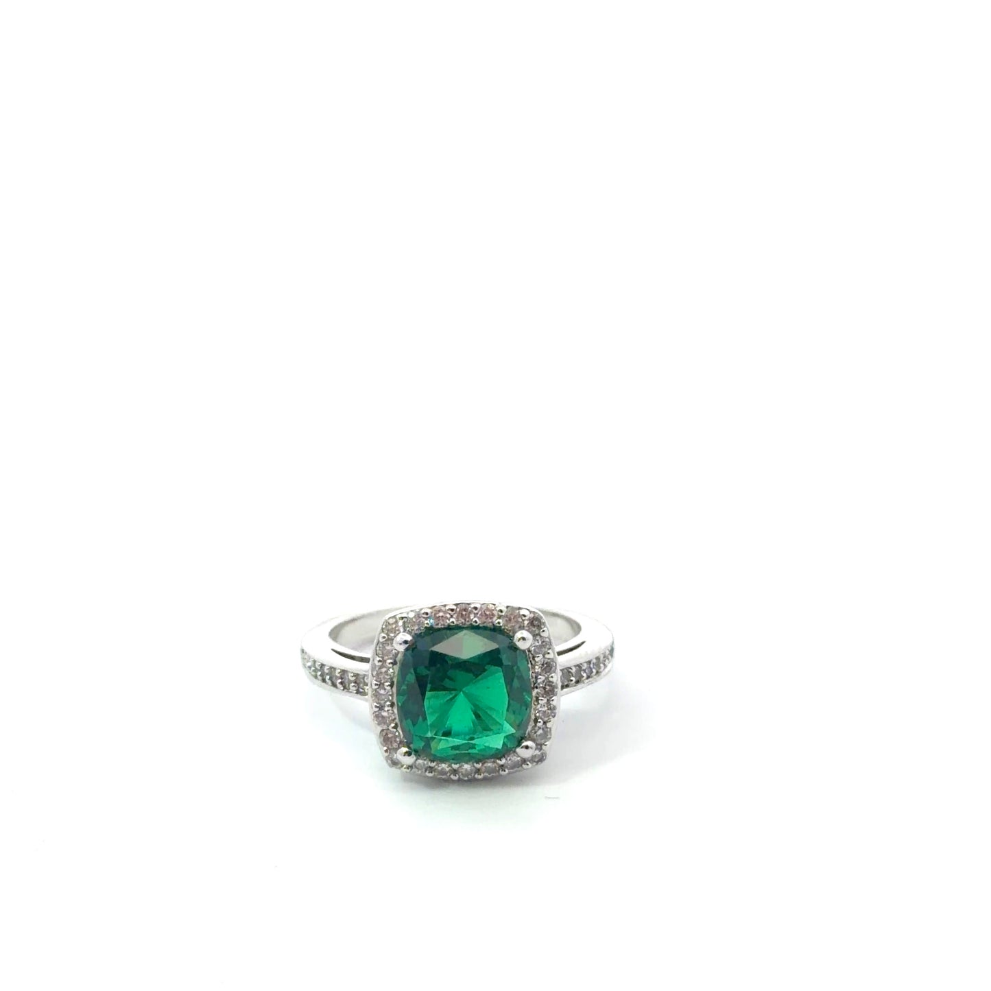Sterling Silver Cushion Cut Emerald Ring