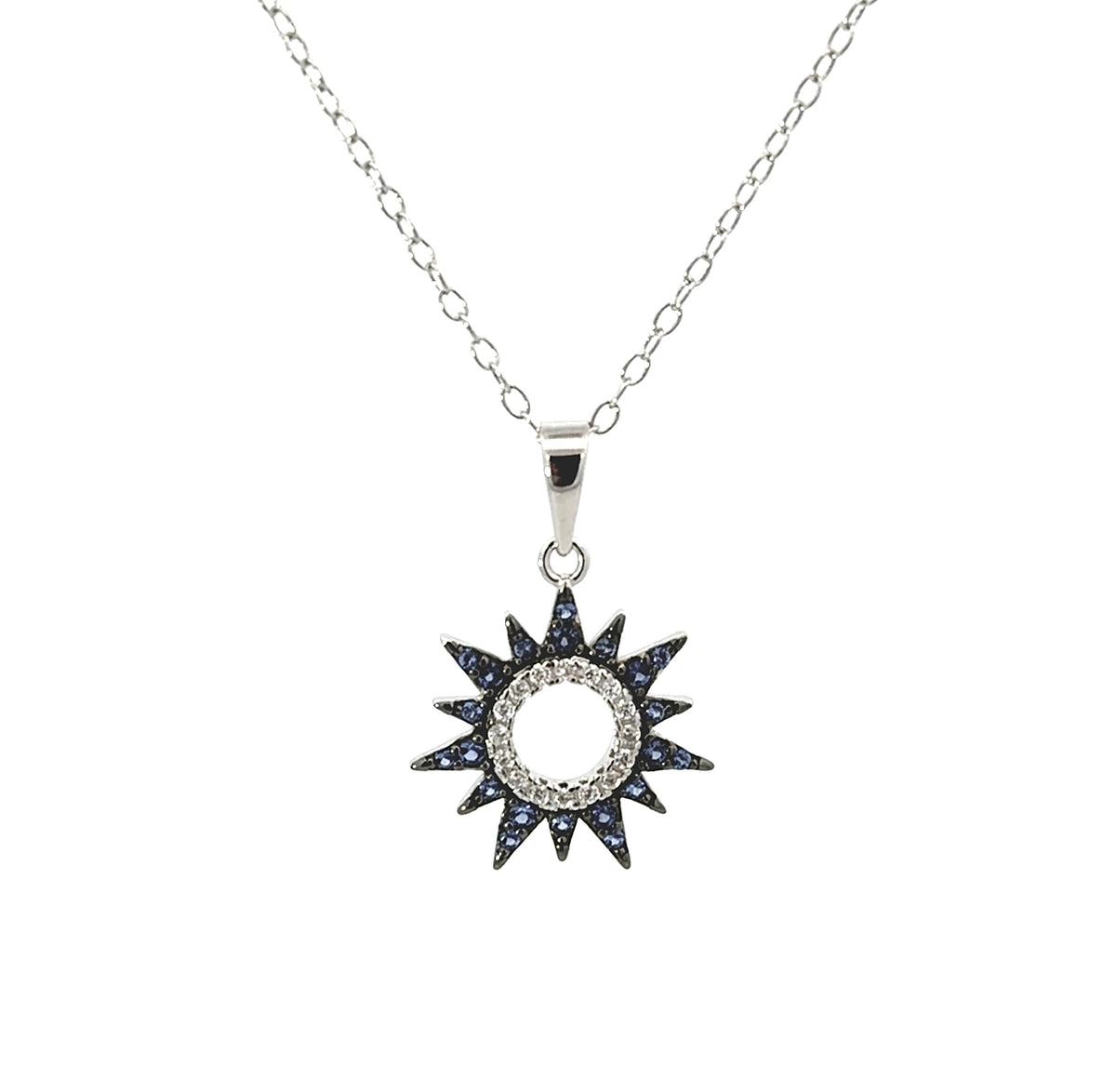 Sterling Silver Eclipse Sunburst Necklace