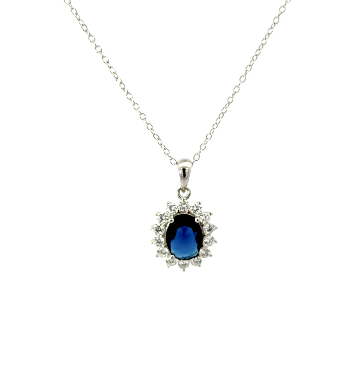 Sterling Silver Sapphire Oval Cut Necklace