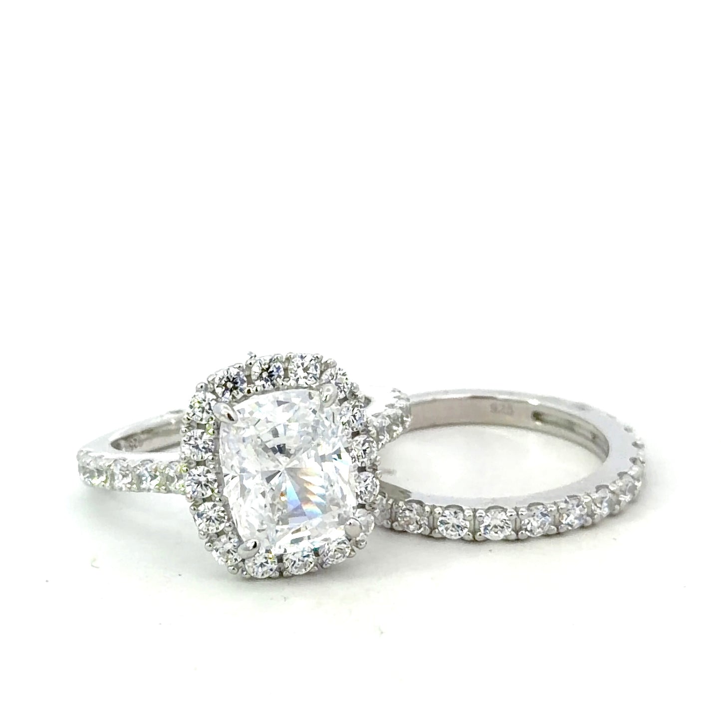 Sterling Silver Cushion Cut Wedding Band Set