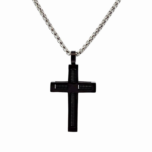 Black Stainless Steel Spring Cross Pendant