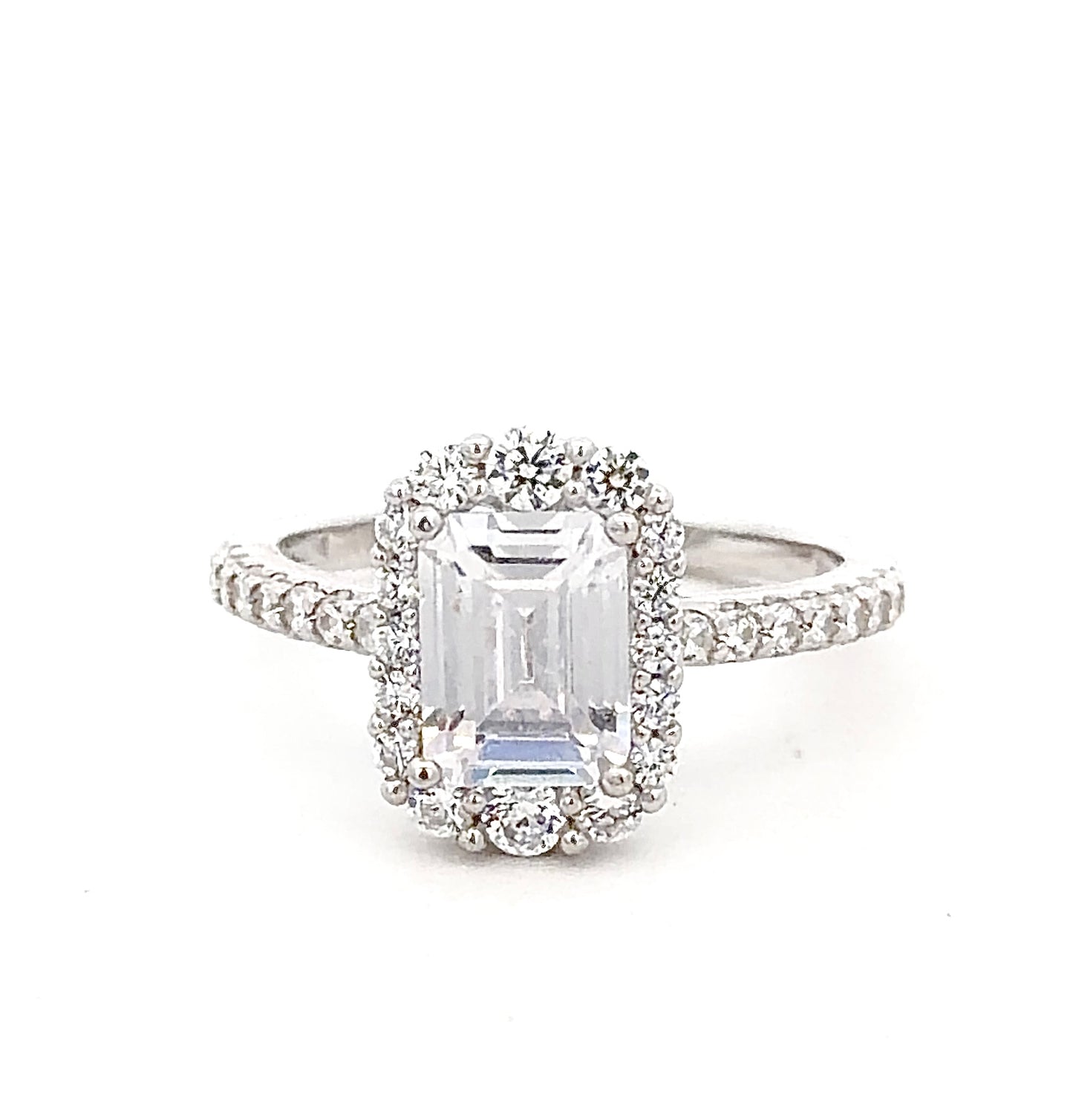 Sterling Silver Emerald cut Halo Ring