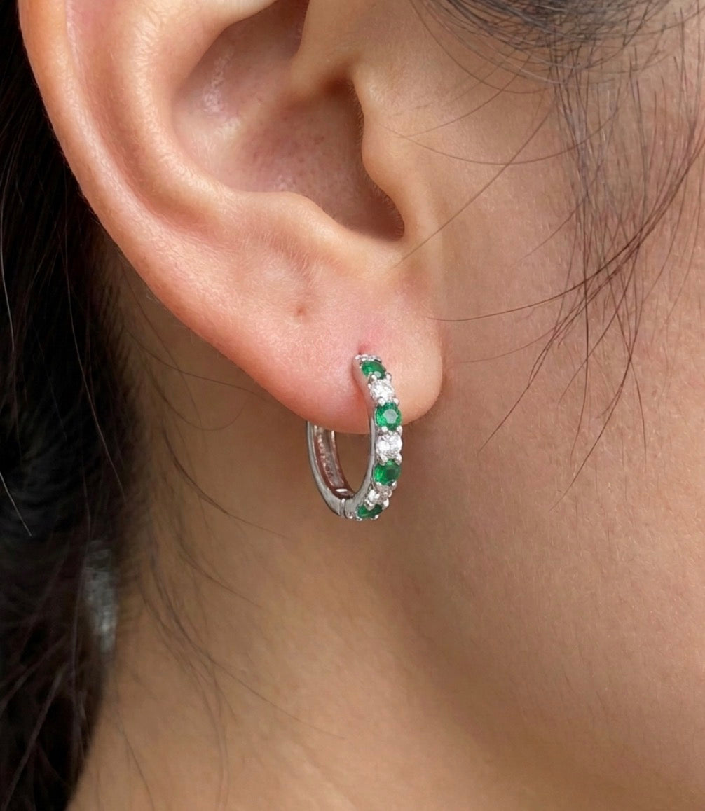 Sterling Silver Emerald Huggie Earrings