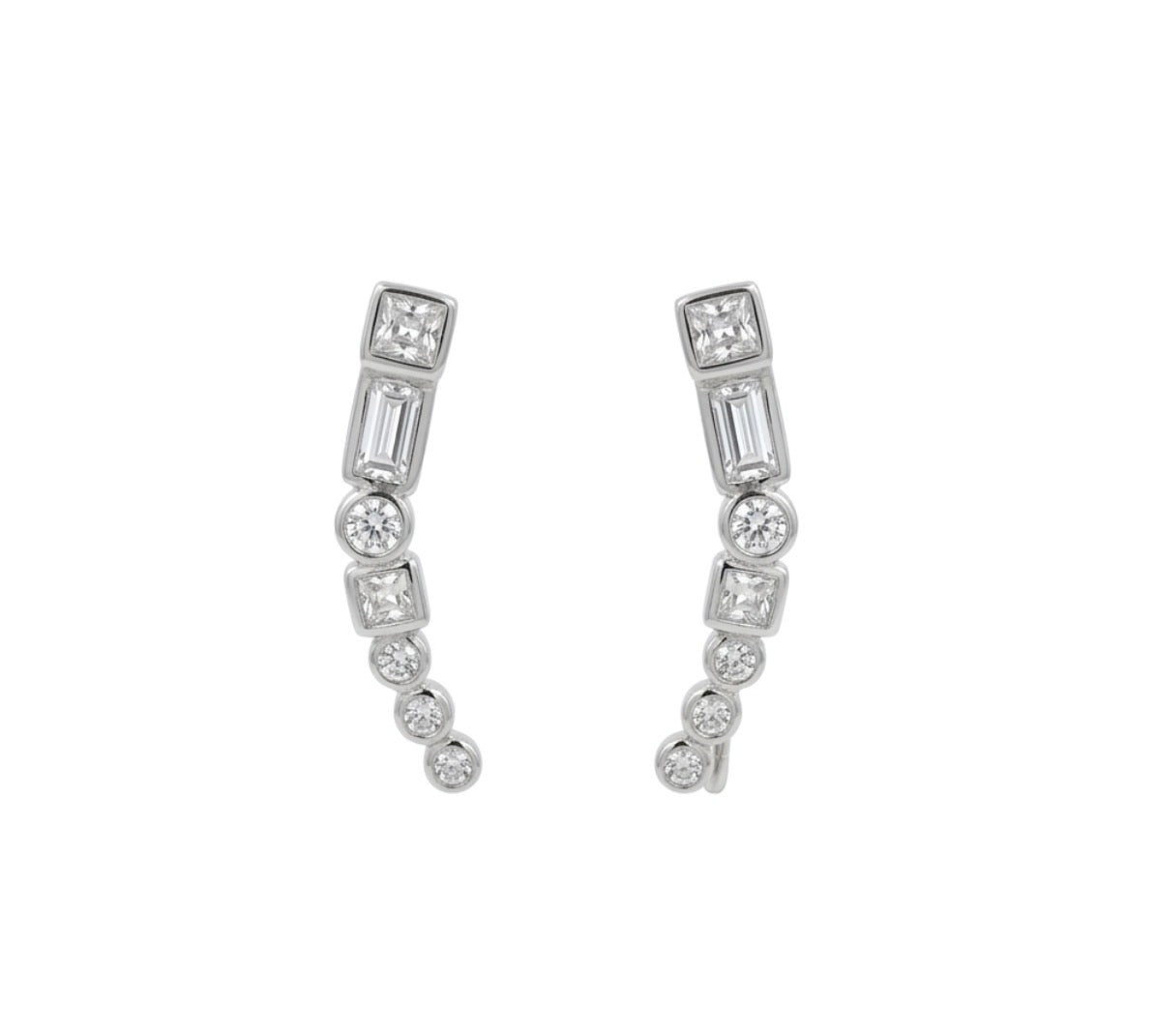 Sterling Silver Multi Cut  Ear Climber Earrings