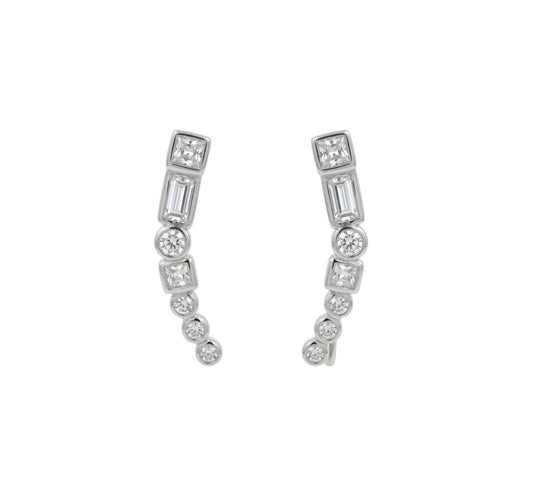 Sterling Silver Multi Cut  Ear Climber Earrings