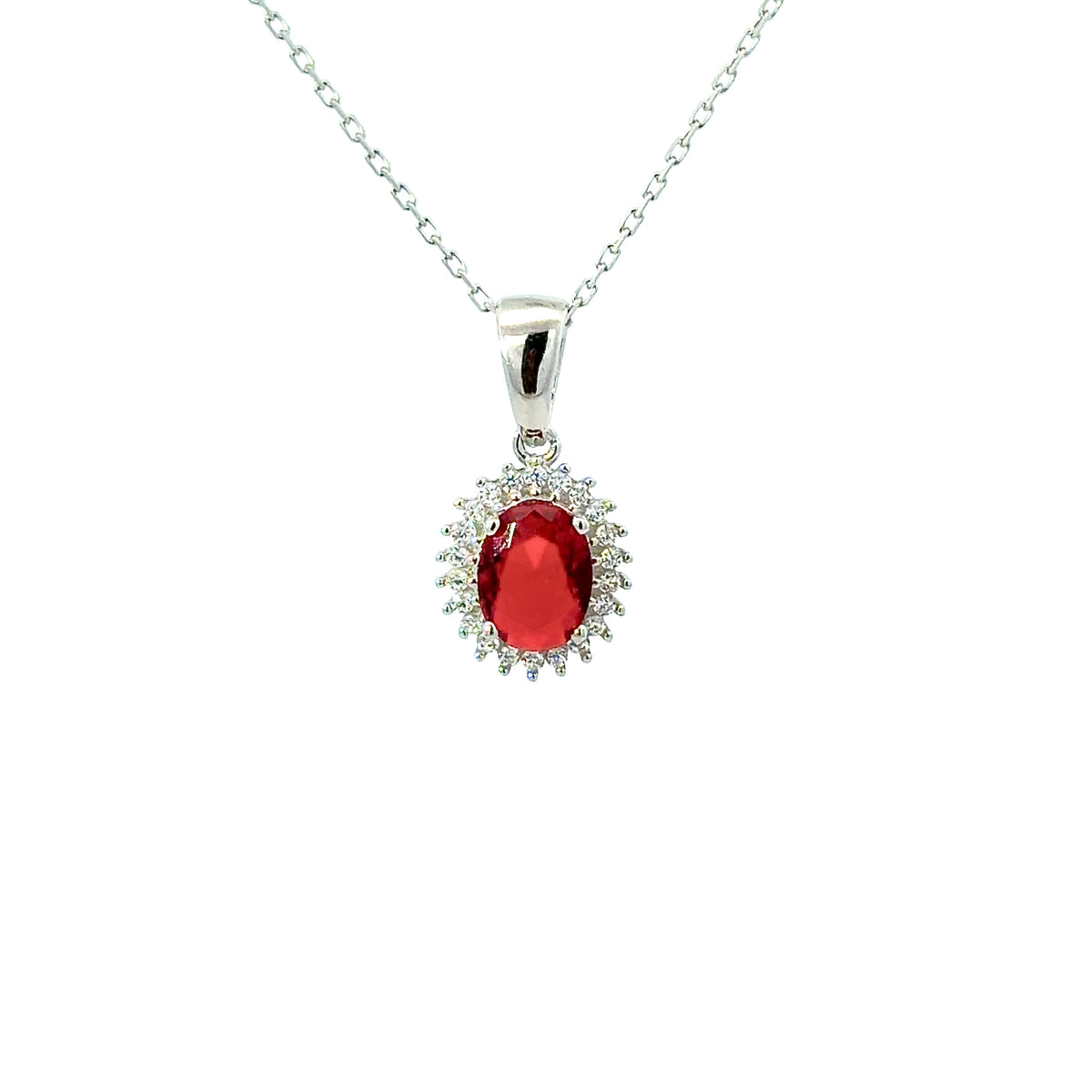 Sterling Silver Oval cut Ruby Necklace