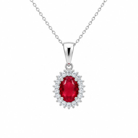Sterling Silver Oval Ruby Necklace