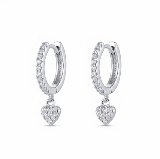 Sterling Silver Huggie Earrings with Heart Charm