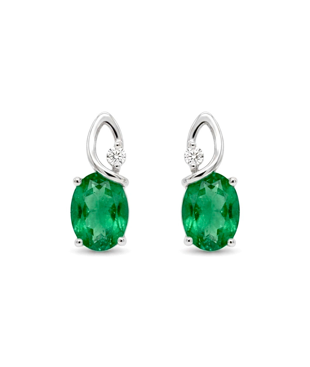 Sterling Silver Oval cut Emerald Earrings