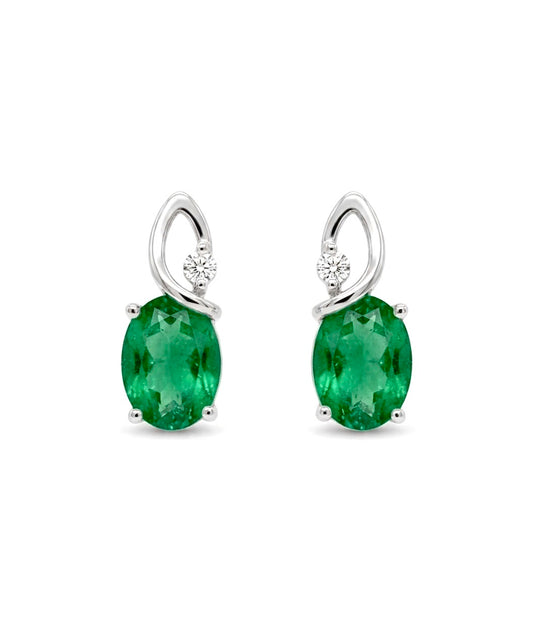 Sterling Silver Oval Emerald Stud Earrings