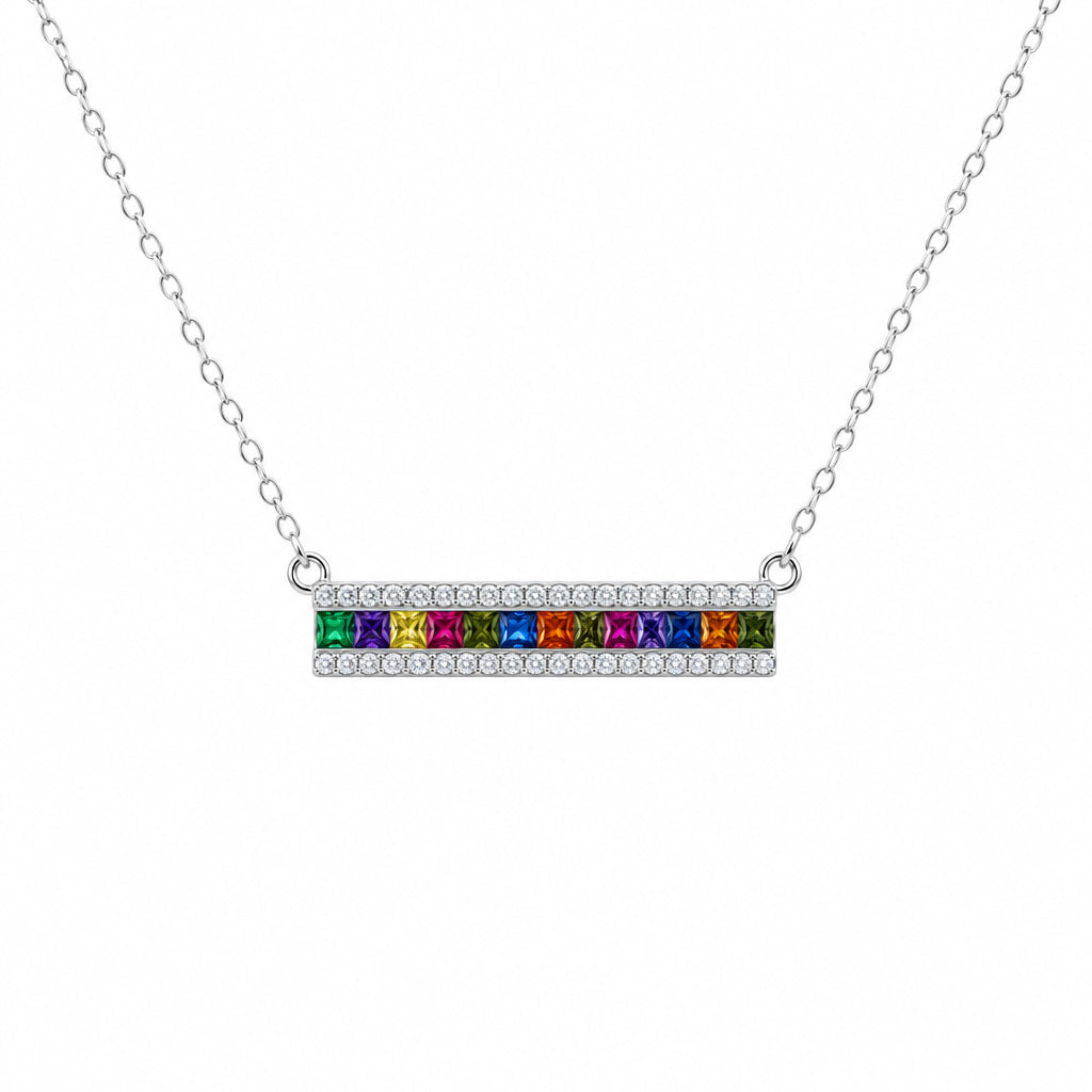 Sterling Silver Rainbow Bar Necklace