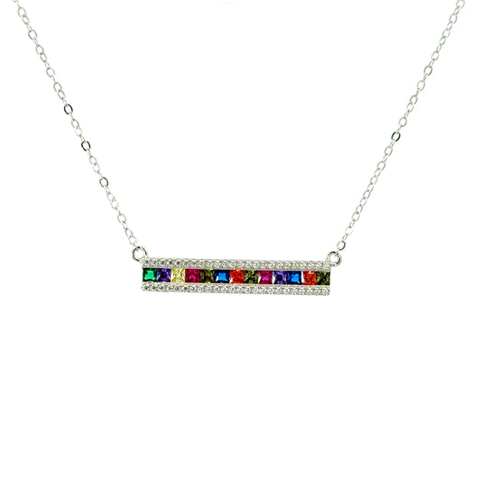 Sterling Silver Rainbow Bar Necklace
