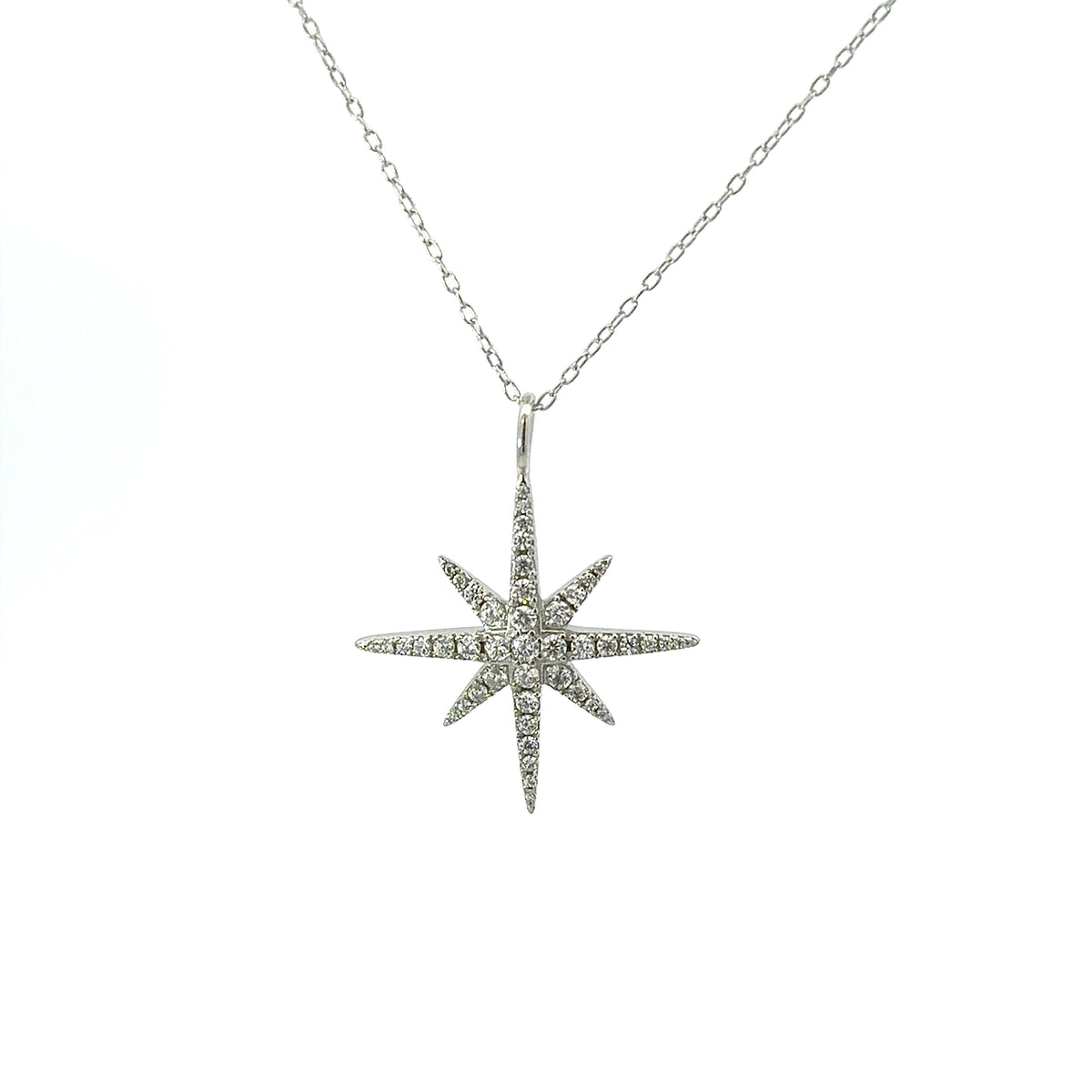 Sterling Silver Cubic Zirconia Pave-set Starburst Necklace