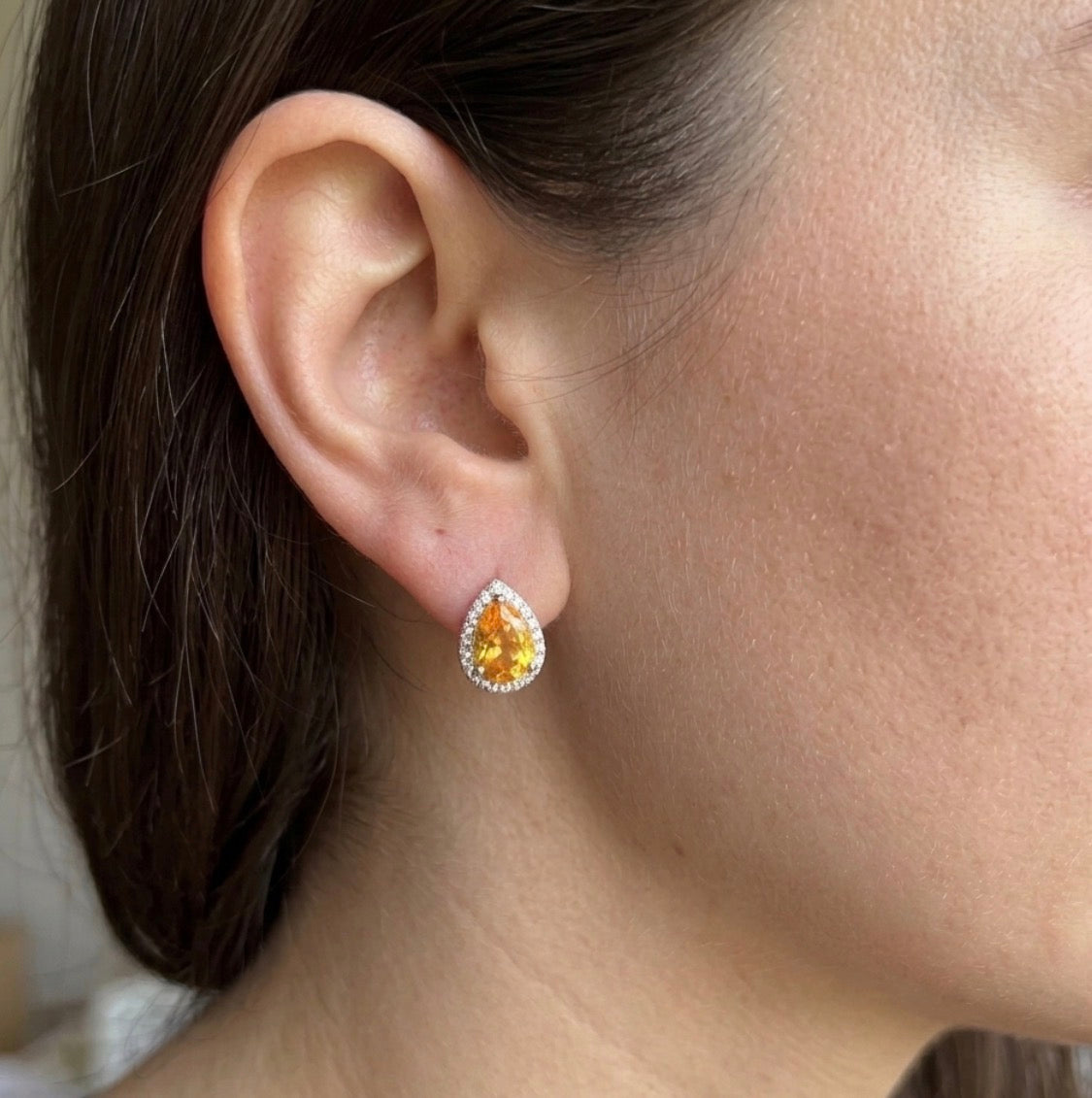 Sterling Silver Teardrop Yellow Topaz  Lever-back Earrings