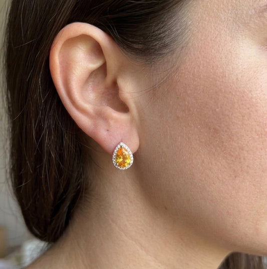 Sterling Silver Teardrop Yellow Topaz  Lever-back Earrings