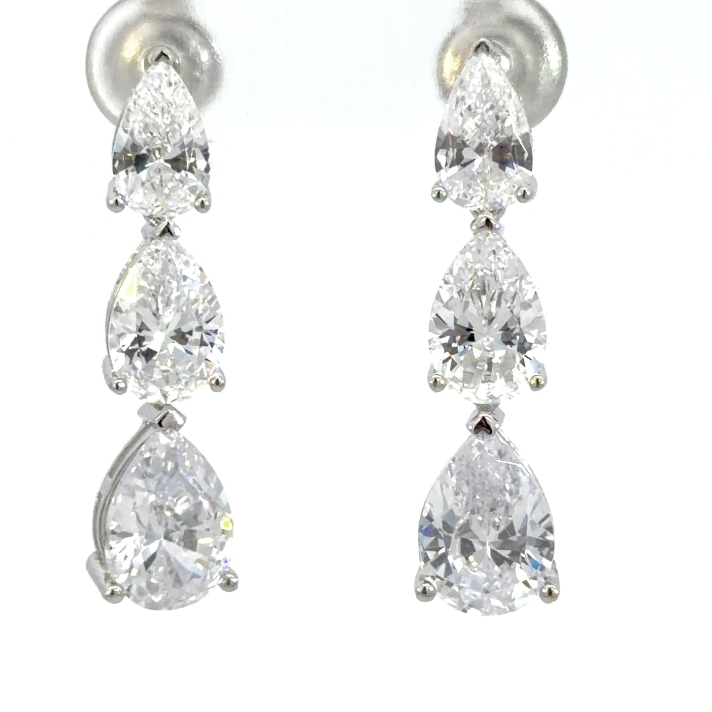Trio Pear Cut Cubic Zirconia Drop  Earrings