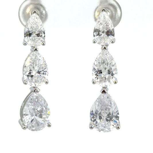 Trio Pear Cut Cubic Zirconia Drop  Earrings