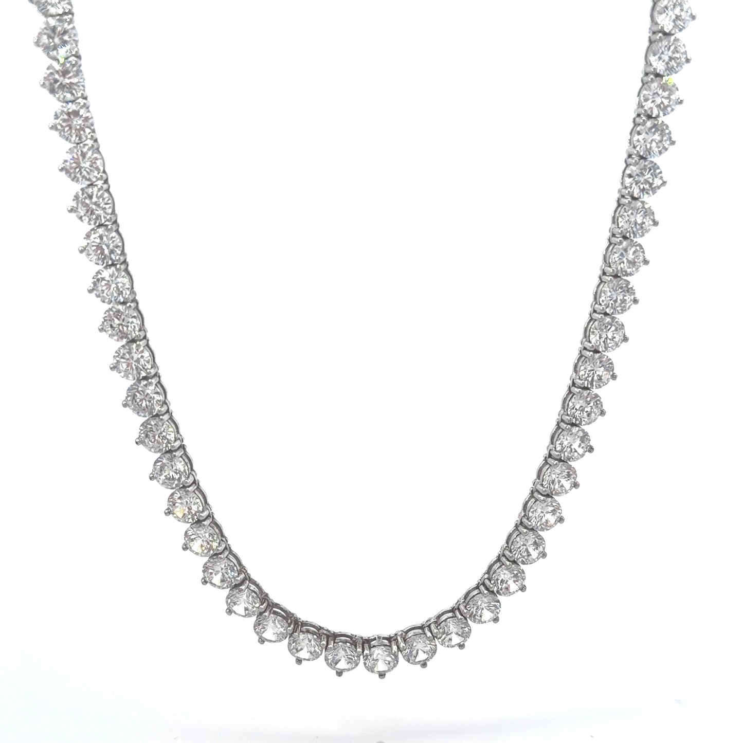 Sterling Silver 3-prong 18 Inch Cubic Zirconia Tennis Necklace