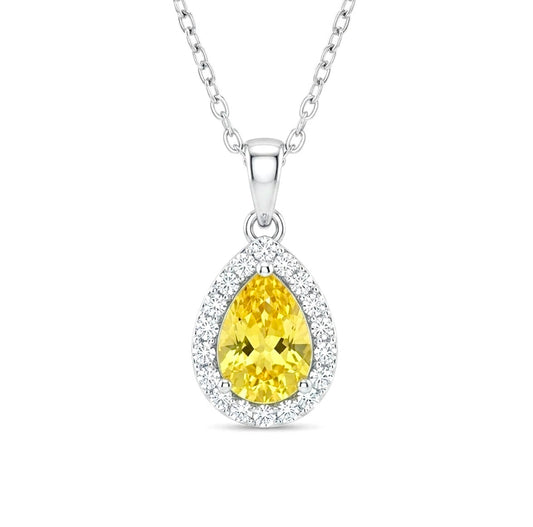 Sterling Silver Teardrop-cut Yellow Topaz Necklace