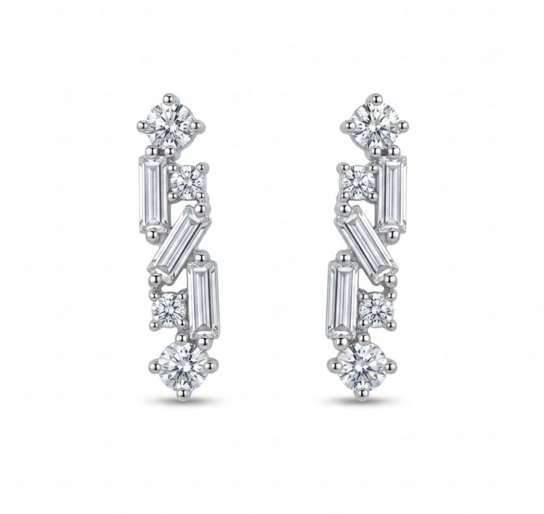 Sterling Silver Multi-cut Cubic Zirconia Stud Earrings
