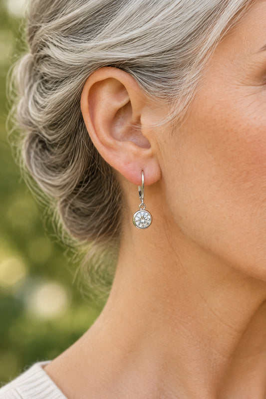 Sterling Silver Leverback Solitaire Earrings