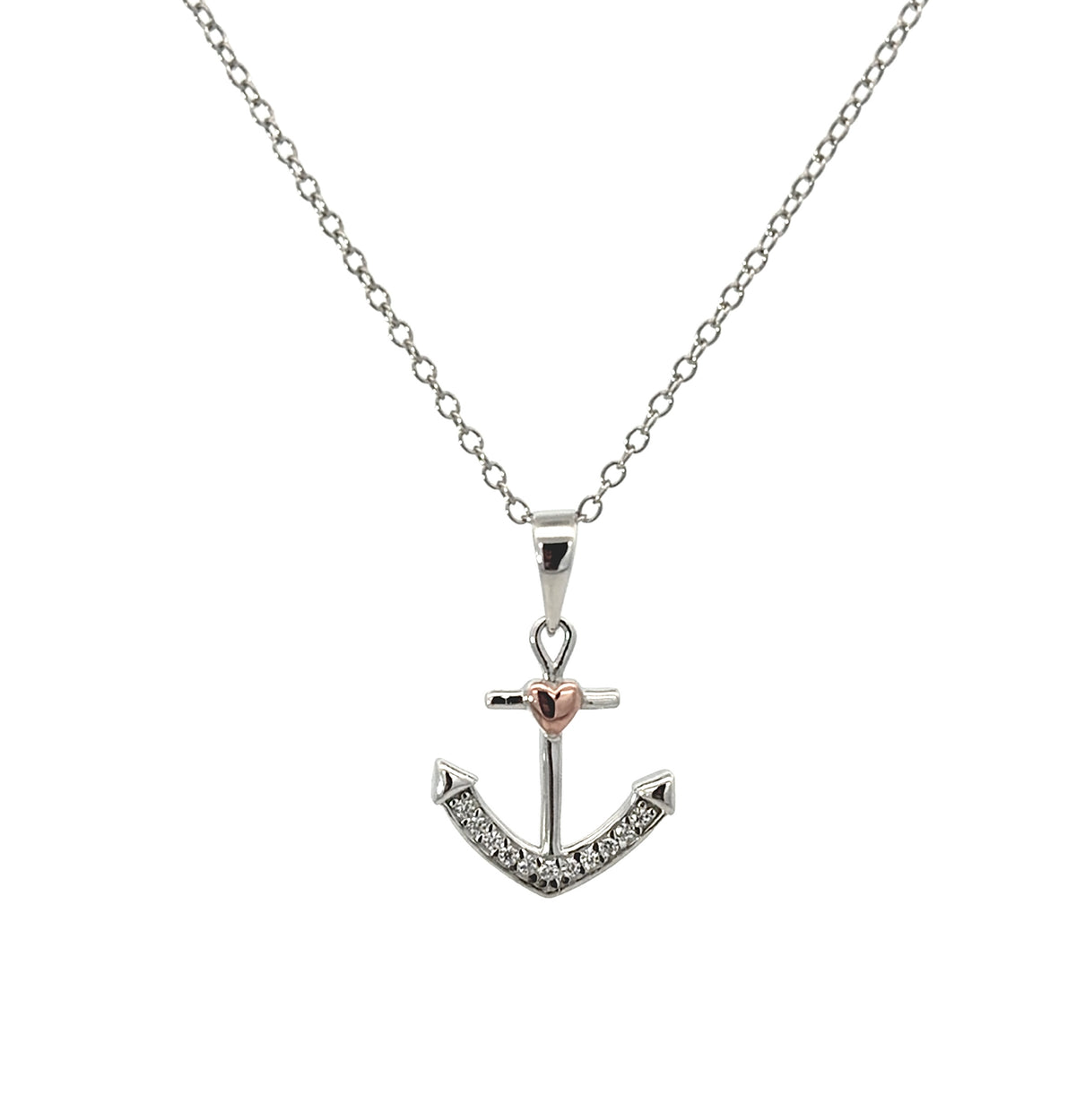Sterling Silver Anchor with Heart Necklace