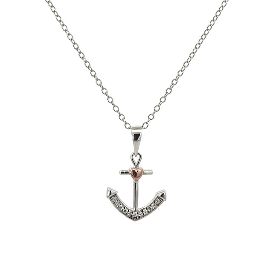 Sterling Silver Anchor with Heart Necklace