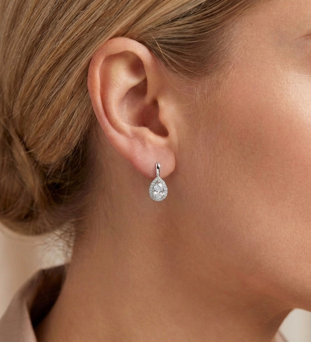 Sterling Silver Teardrop-cut Cubic Zirconia Lever-back Earrings