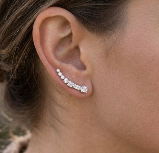 Sterling Silver Multi Cut  Ear Climber Earrings