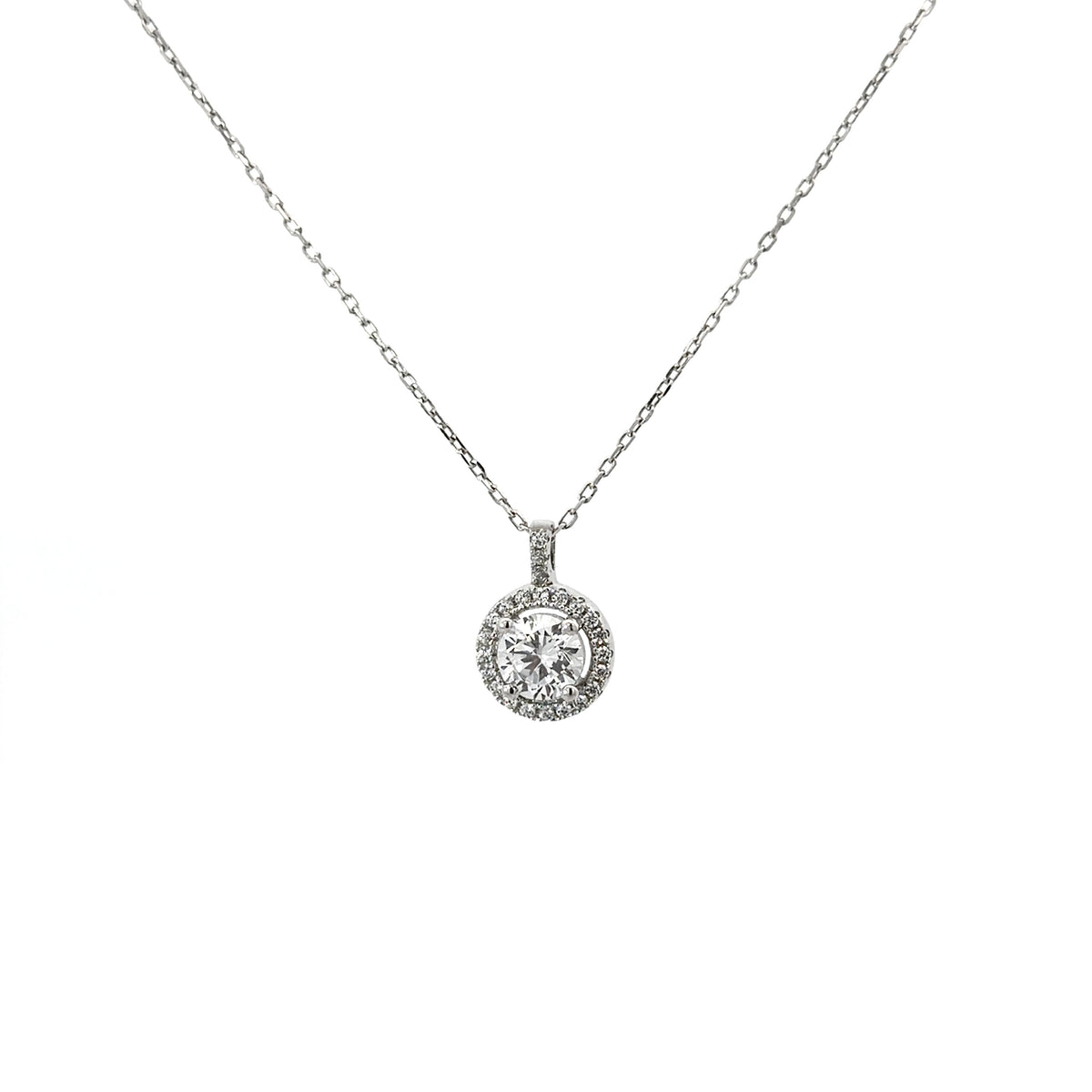 Sterling Silver Cubic Zirconia Halo Necklace