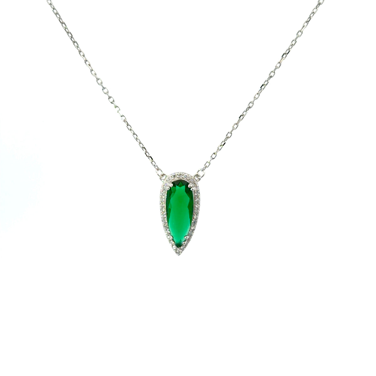 Sterling Silver Teardrop cut Emerald Necklace