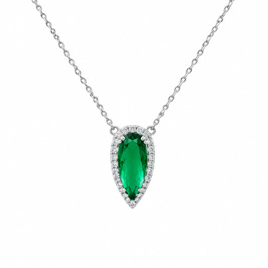 Sterling Silver Teardrop Emerald Necklace