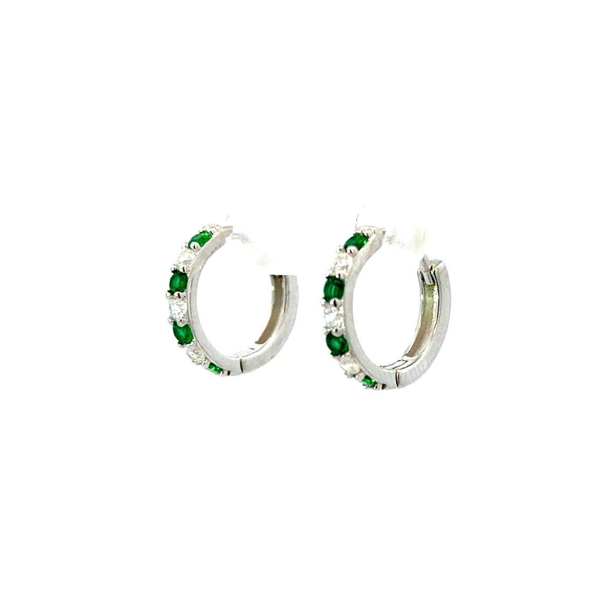 Sterling Silver Emerald Huggie Earrings