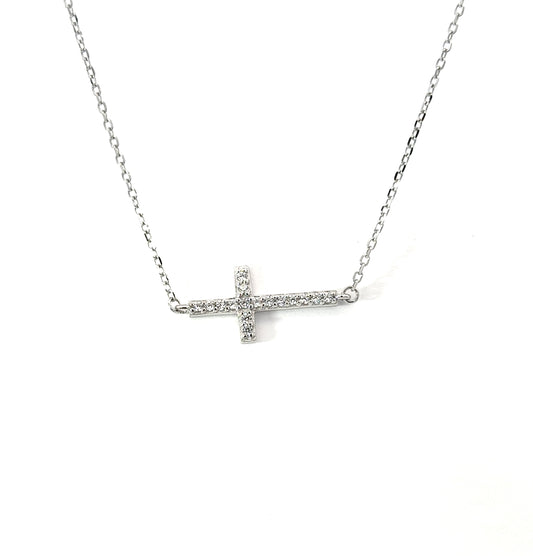 Sterling Silver Sideway Cross Necklace