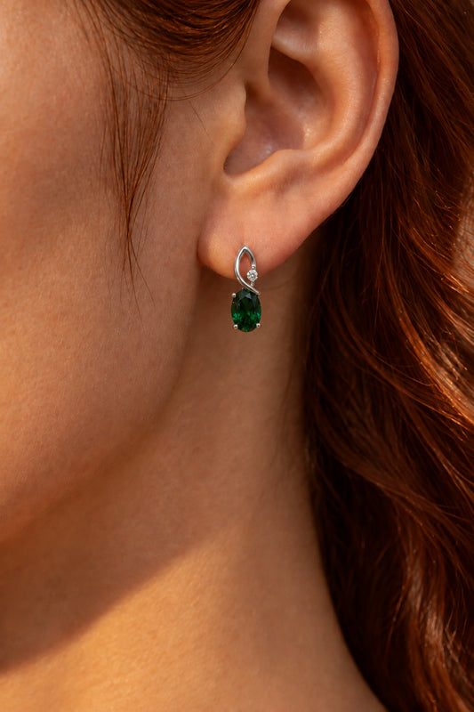 Sterling Silver Oval Emerald Stud Earrings