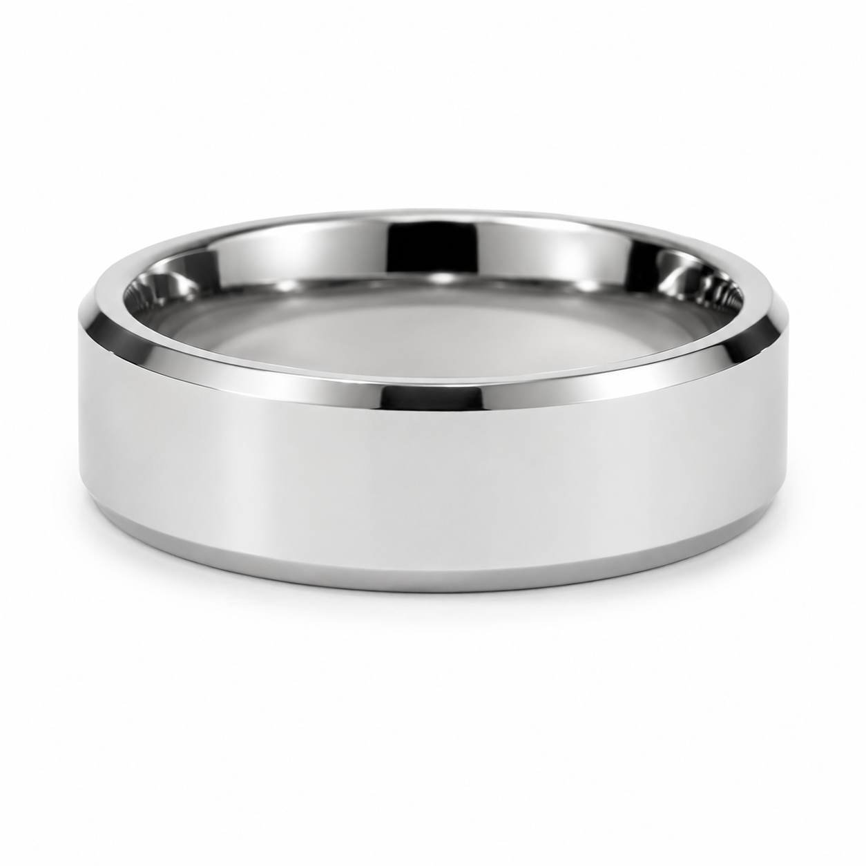 The Meridian: High-Polish Silver 6MM Tungsten Band with Beveled Edges