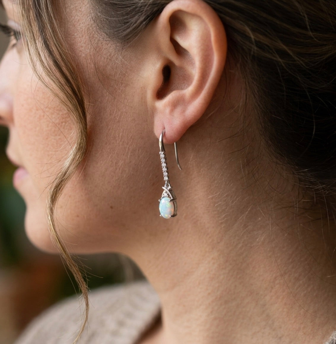 Sterling Silver French Hook Opal Earrings