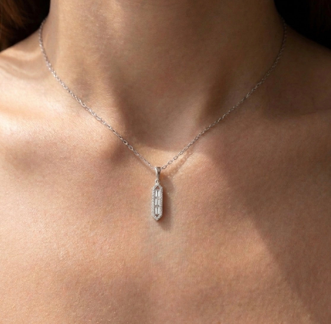 Sterling Silver Emerald-cut Cubic Zirconia Necklace