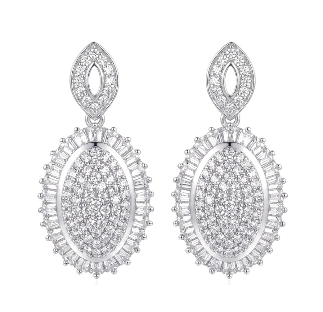 Sterling Silver Oval Drop Earrings