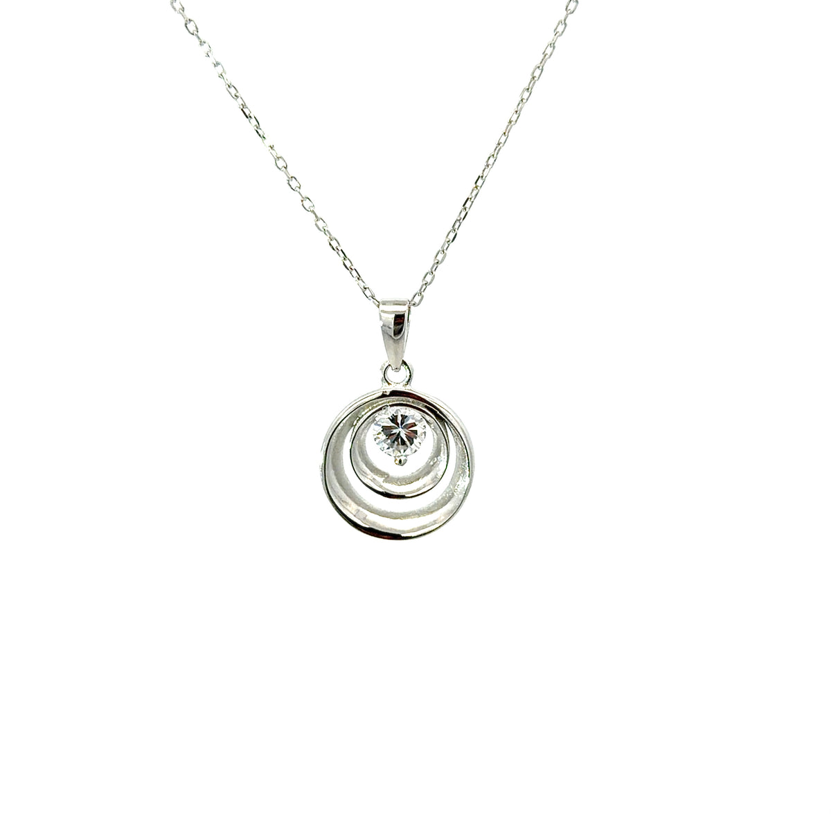 Sterling Silver Triple Ring Cubic Zirconia Necklace
