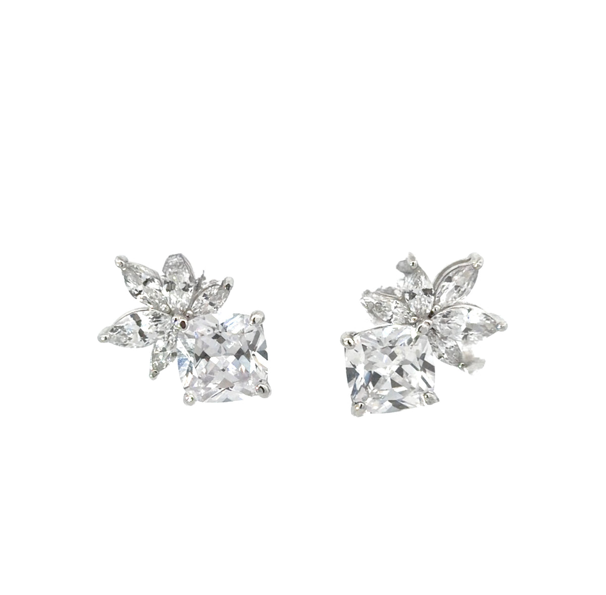 Sterling Silver Marquise-cut Floral Stud Earrings